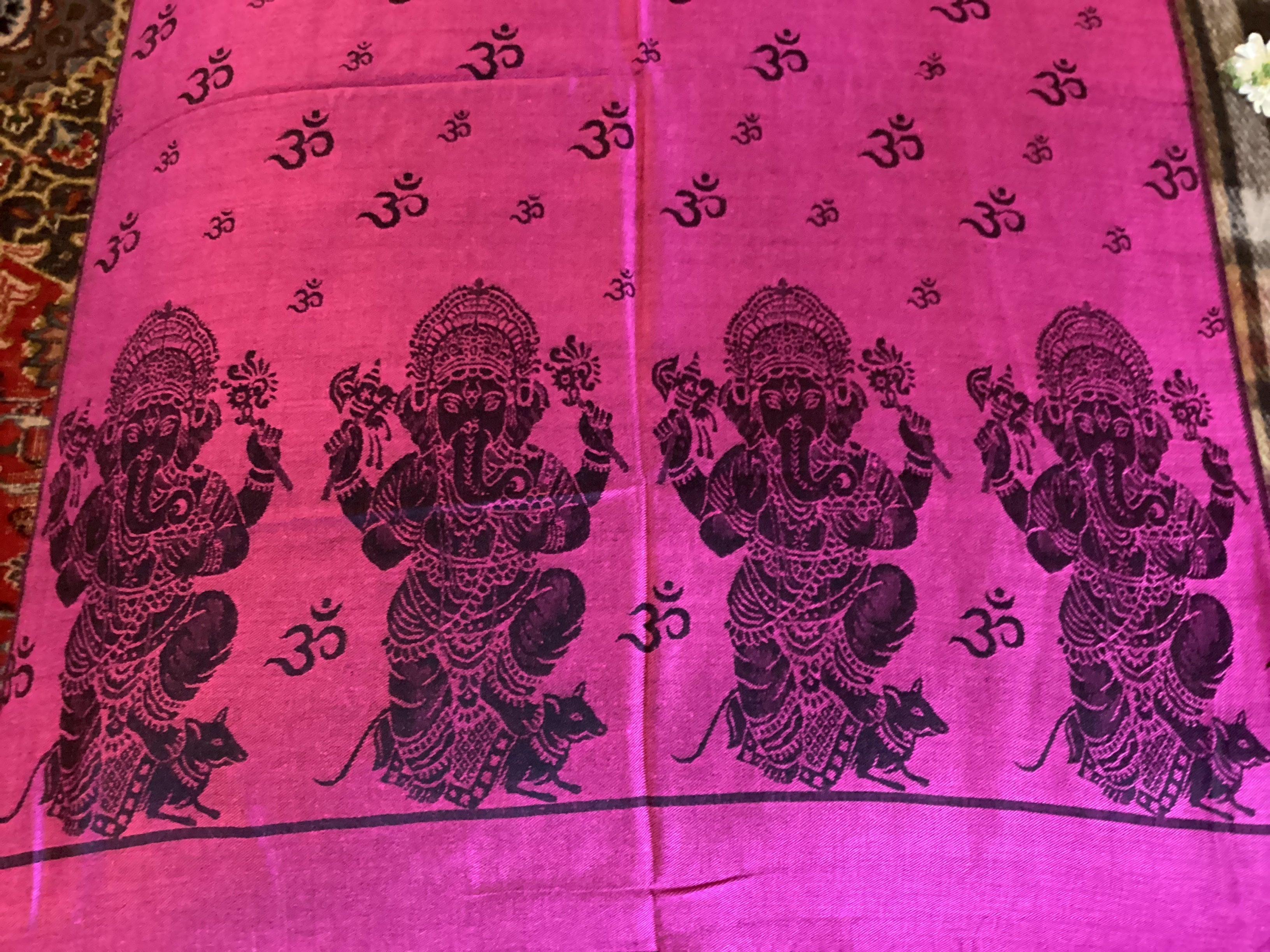 Hanuman & Ganesh Magenta Prayer Shawl - 28" x 80"