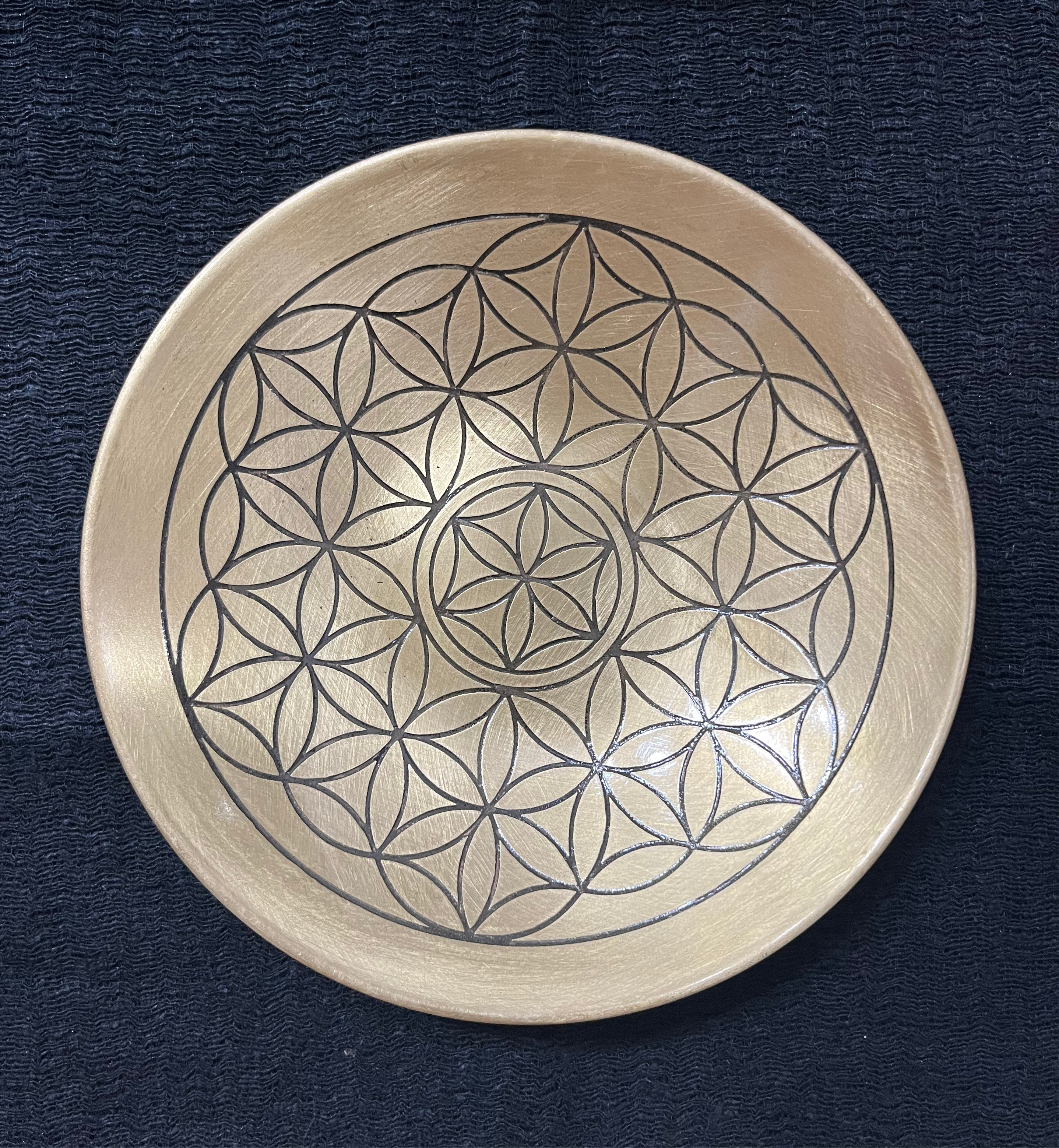 Shallow Brass Flower of Life Bowl  6"